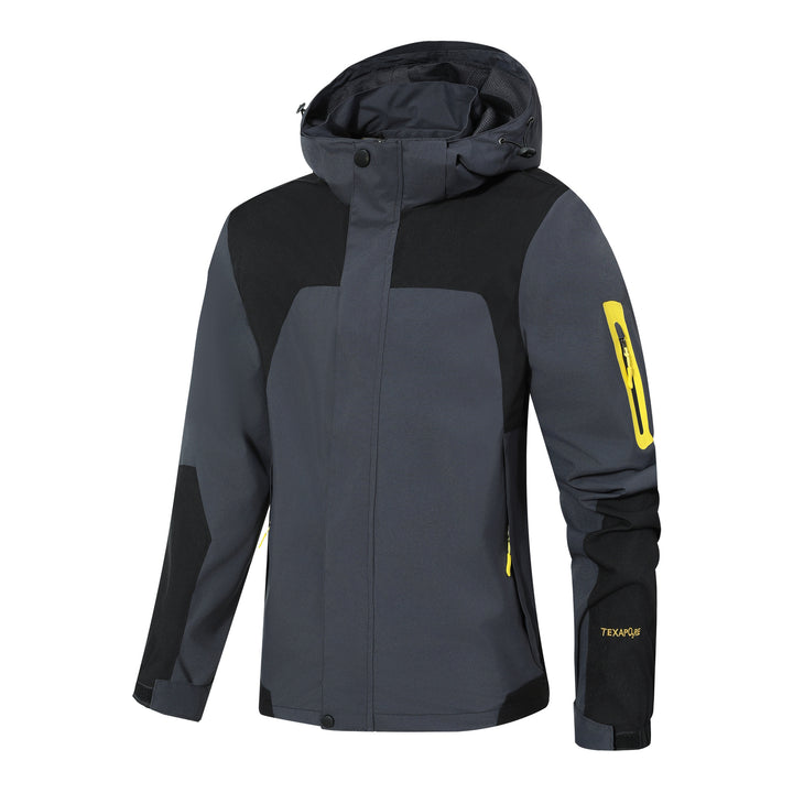 Men's Waterproof Softshell Outdoor Jacket with Hood, Sleeve Zipper Pocket and Windproof Membrane Mune Fashion