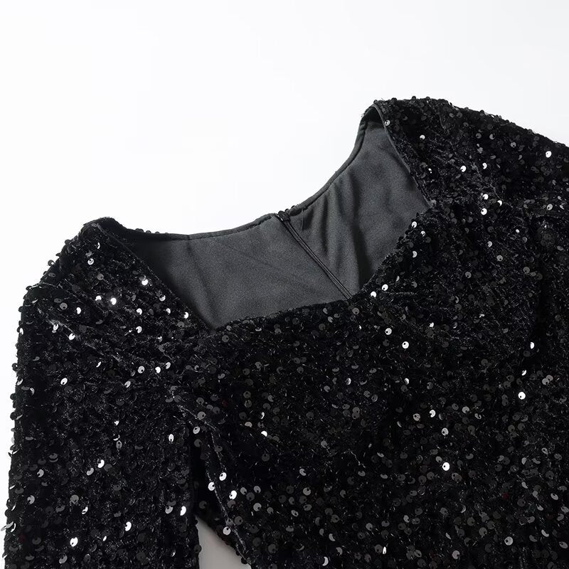 Women's Sequin-Embellished Velvet Mini Dress with Flattering Corset and Flared Skirt Mune Fashion