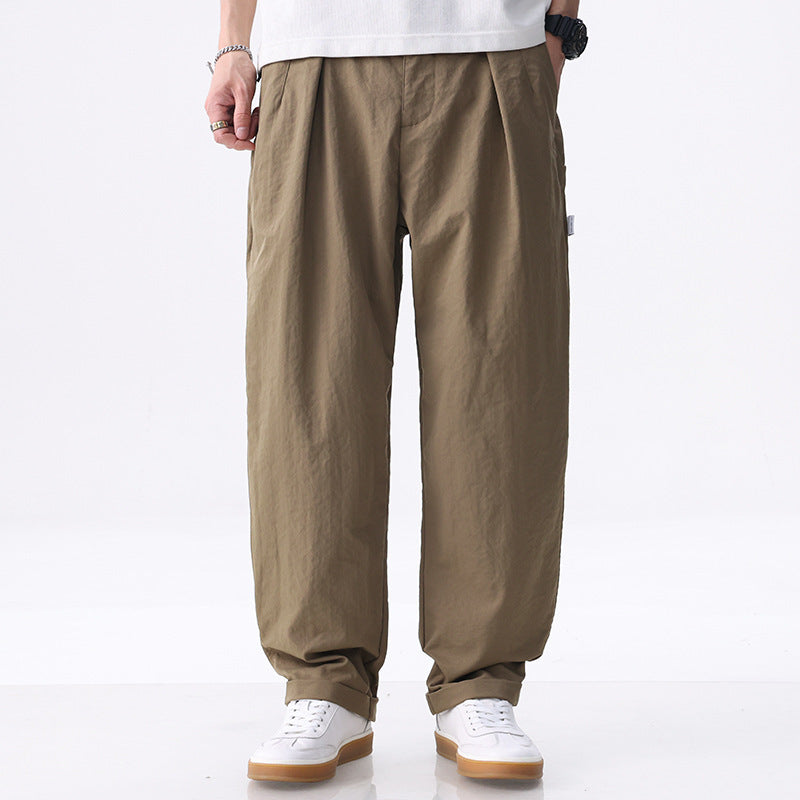 Men's Wide Cotton Blend Cargo Pants with Pleats and Elastic Drawstring Mune Fashion