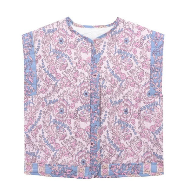 Women's Quilted Vest with Floral Design and Practical Pockets Mune Fashion