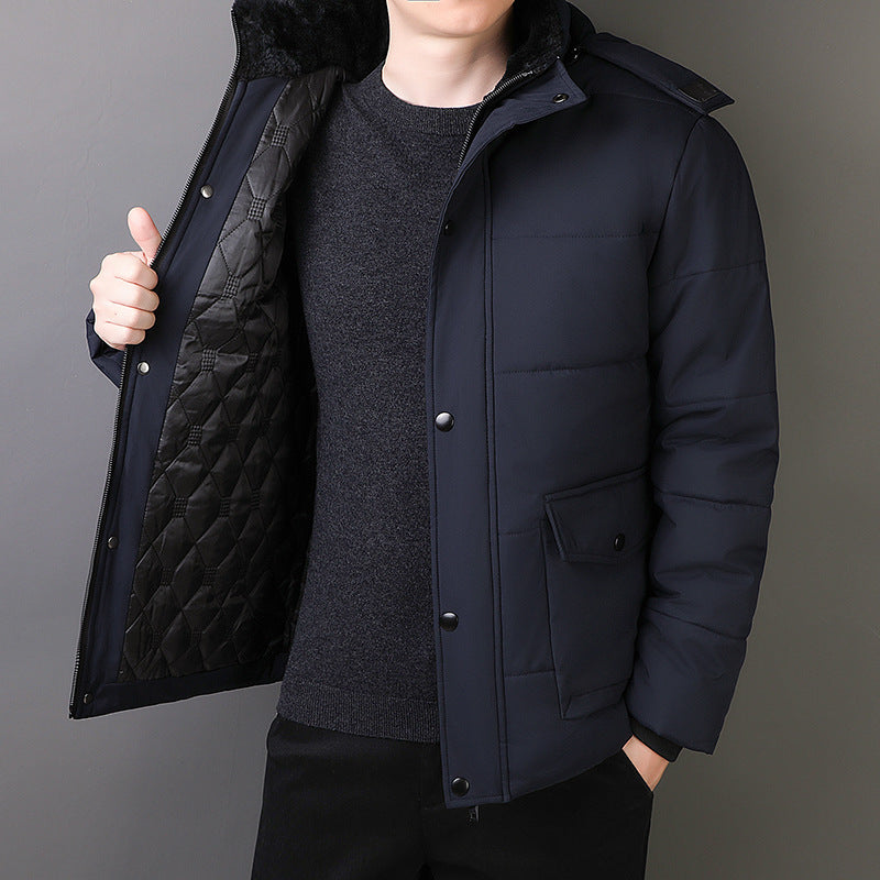 Men's Quilted Thermal Jacket with Padded Interior, Faux Fur Collar and Flap Pockets Mune Fashion