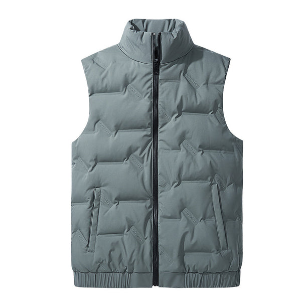 Men's Sleeveless Quilted Insulated Vest with Stand-up Collar Mune Fashion