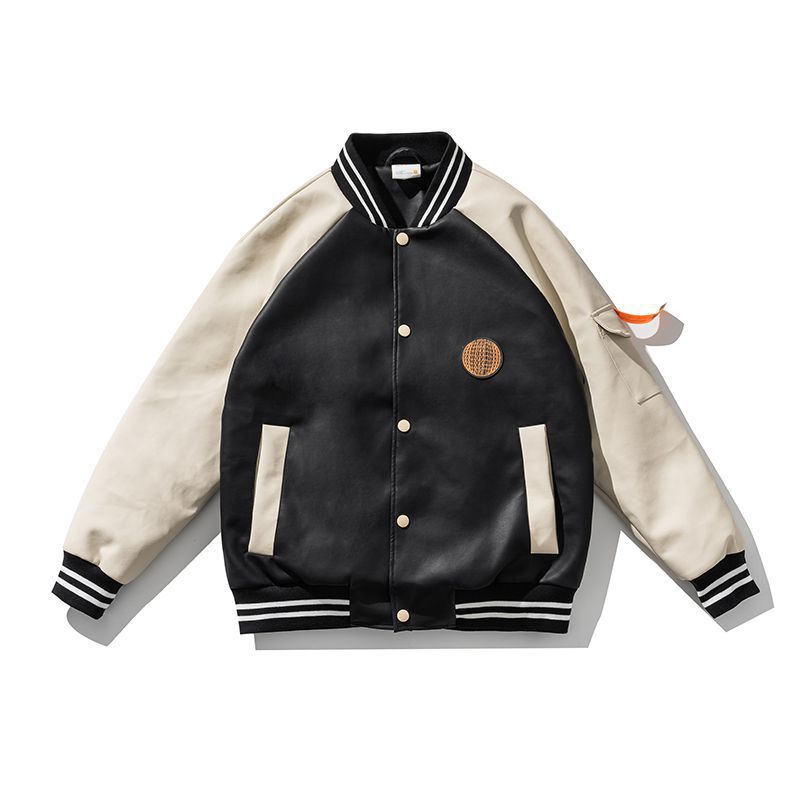 Men's collegiate bomber jacket in varsity style made of faux leather with contrast sleeves and ribbed cuffs Mune Fashion