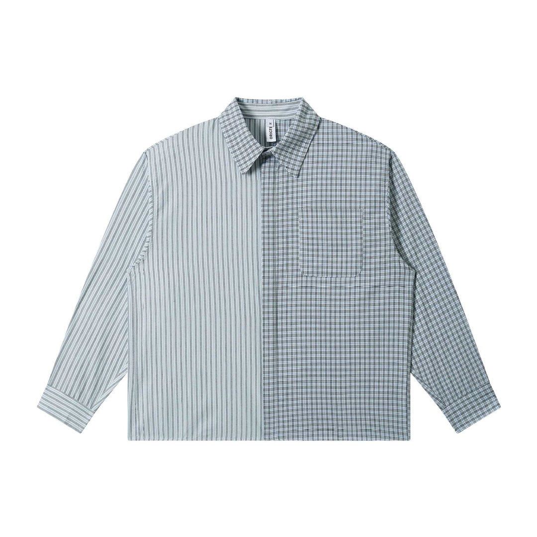 Unisex Oversize Shirt with Split Stripe and Check Design Mune Fashion