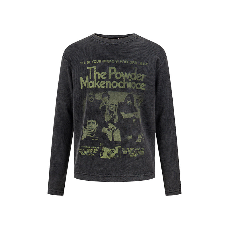 Women's Vintage Graphic Sweatshirt with Used Wash, Crew Neck and Relaxed Fit Mune Fashion