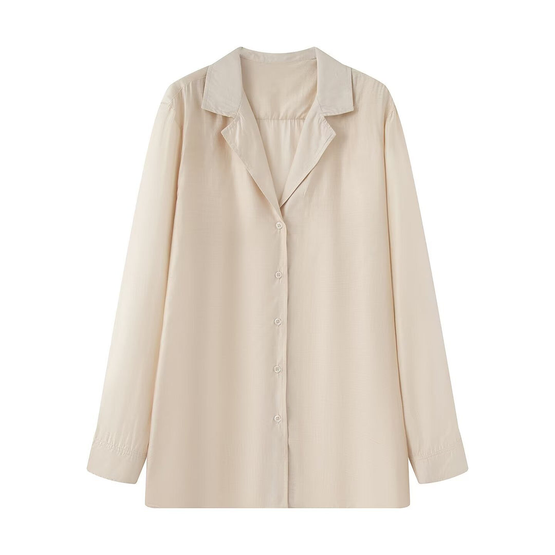 Women's Oversize Blouse with Lapel Collar and Full Button Placket Mune Fashion