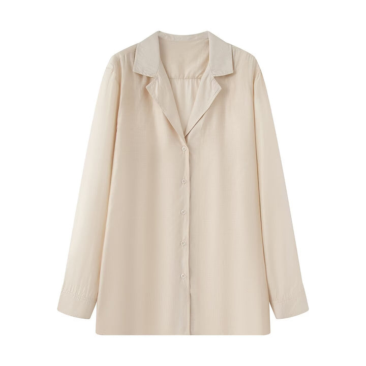 Women's Oversize Blouse with Lapel Collar and Full Button Placket Mune Fashion
