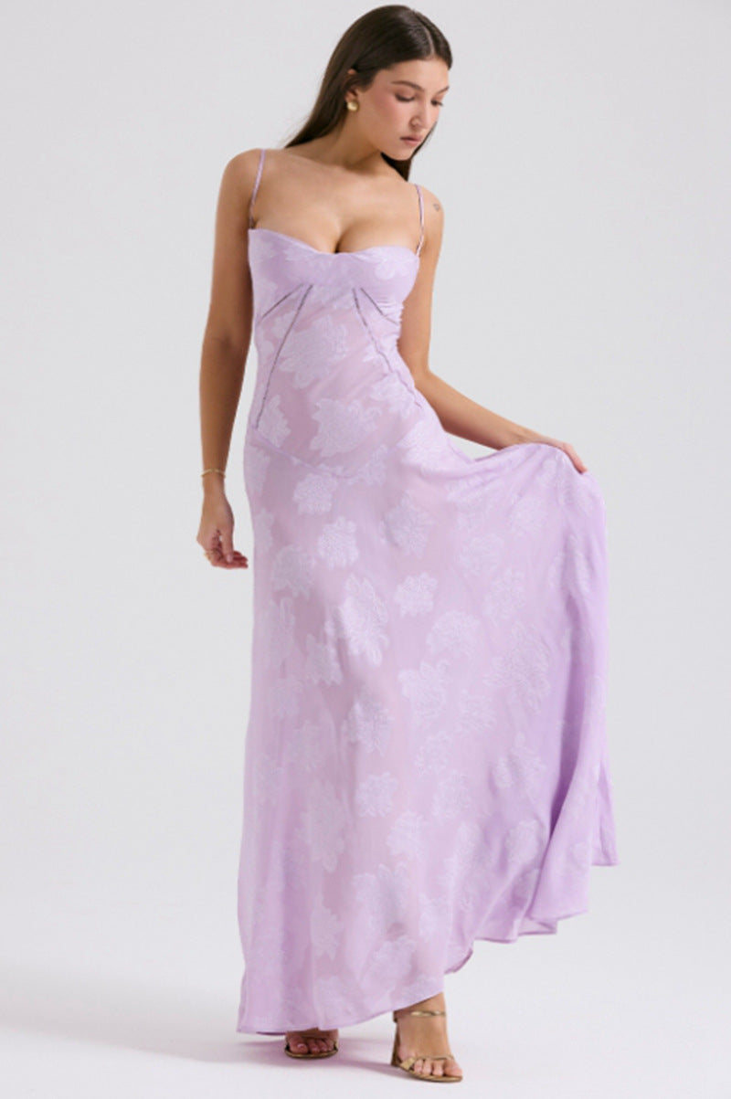 Ladies flowing maxi dress with corset top and spaghetti straps Mune Fashion
