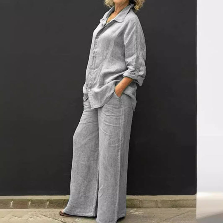 Women's Relaxed Linen Set with Oversized Shirt and Wide Palazzo Pants Mune Fashion