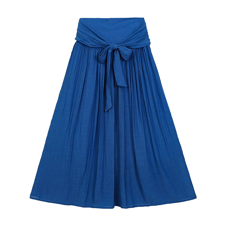 Women's flowing maxi skirt with wrap-around waistband and fitted tie belt Mune Fashion