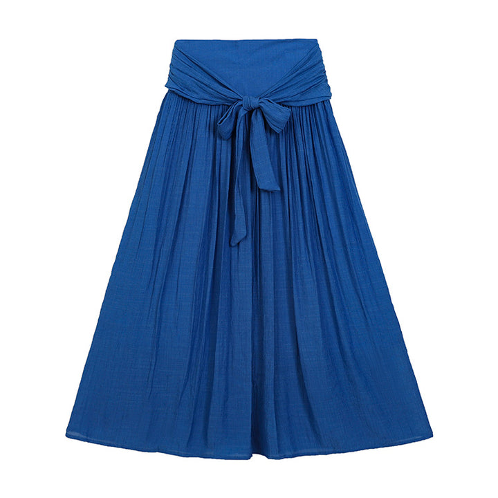 Women's flowing maxi skirt with wrap-around waistband and fitted tie belt Mune Fashion