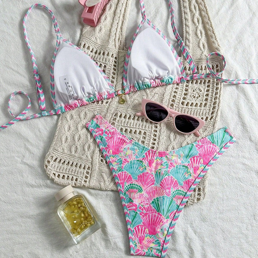 Women's Triangle Bikini Set with trendy shell pattern Mune Fashion
