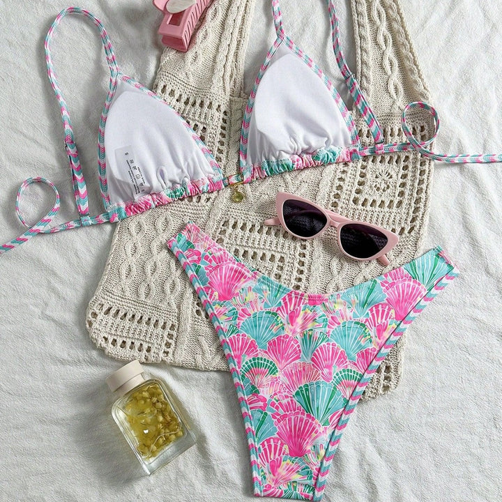 Women's Triangle Bikini Set with trendy shell pattern Mune Fashion