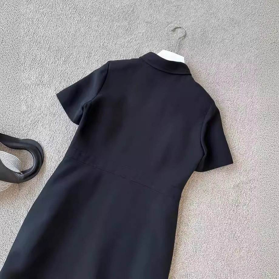 Women Short-Sleeved Shirt Dress with Concealed Two-Way Zipper and Tailored Cut Mune Fashion