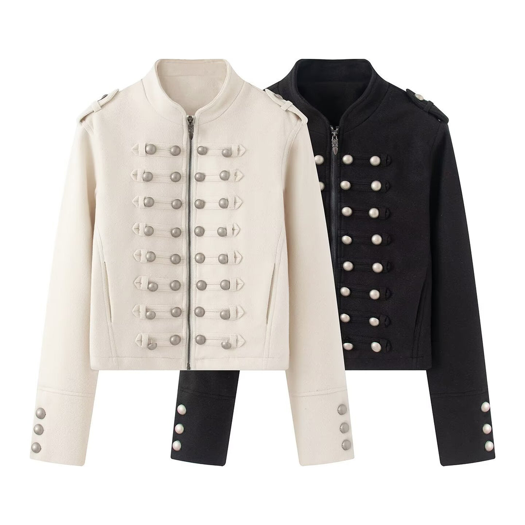 Women's short military-inspired jacket with decorative button plackets Mune Fashion