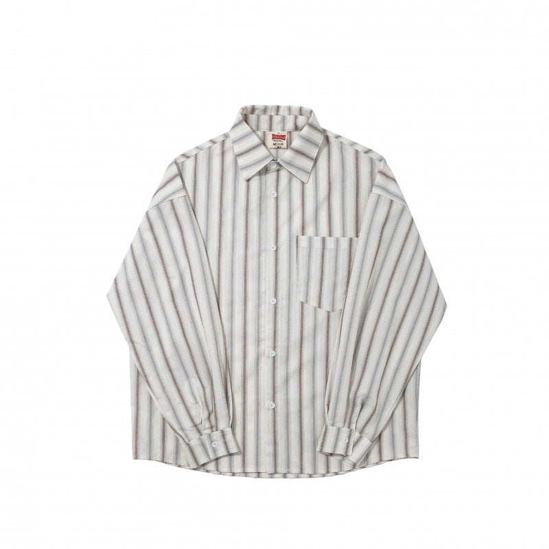 Unisex Oversize Long Sleeve Shirt made of Cotton Blend with Vertical Stripe Pattern and Chest Pocket Mune Fashion