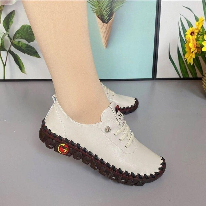 Women Flexible Leather Look Sneakers with Hand-Stitched Contrast Seam and Profiled Rubber Sole Mune Fashion