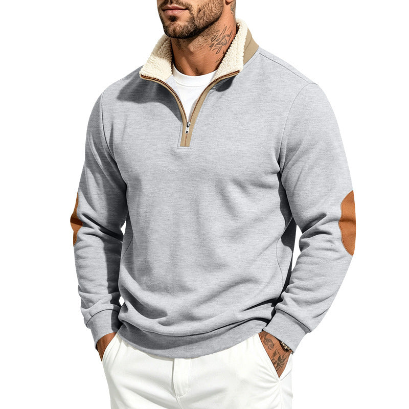 Men's thermo fleece half-zip pullover with teddy collar and contrast elbow patches Mune Fashion