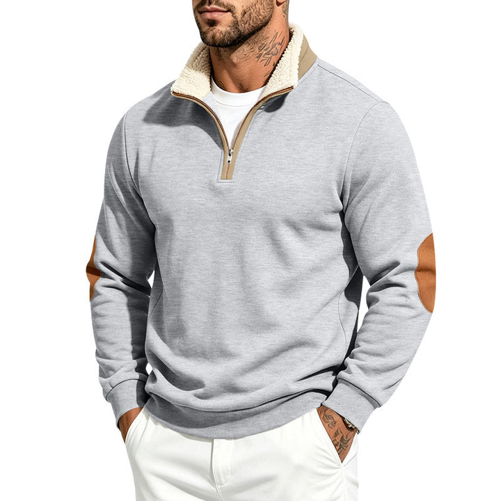 Men's thermo fleece half-zip pullover with teddy collar and contrast elbow patches Mune Fashion