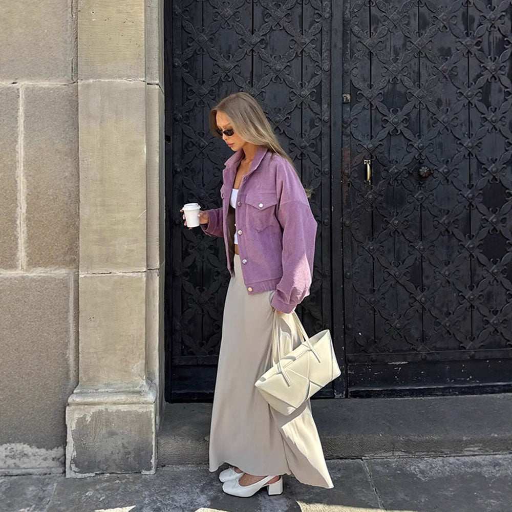 Women’s Oversize Cord Jacket in Cropped Cut with Flap Pockets and Boxy Silhouette Mune Fashion
