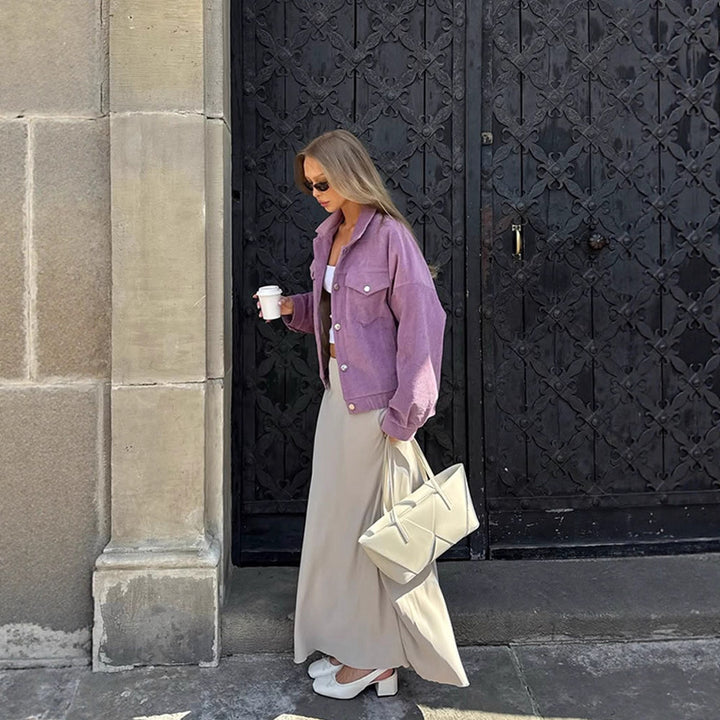 Women’s Oversize Cord Jacket in Cropped Cut with Flap Pockets and Boxy Silhouette Mune Fashion