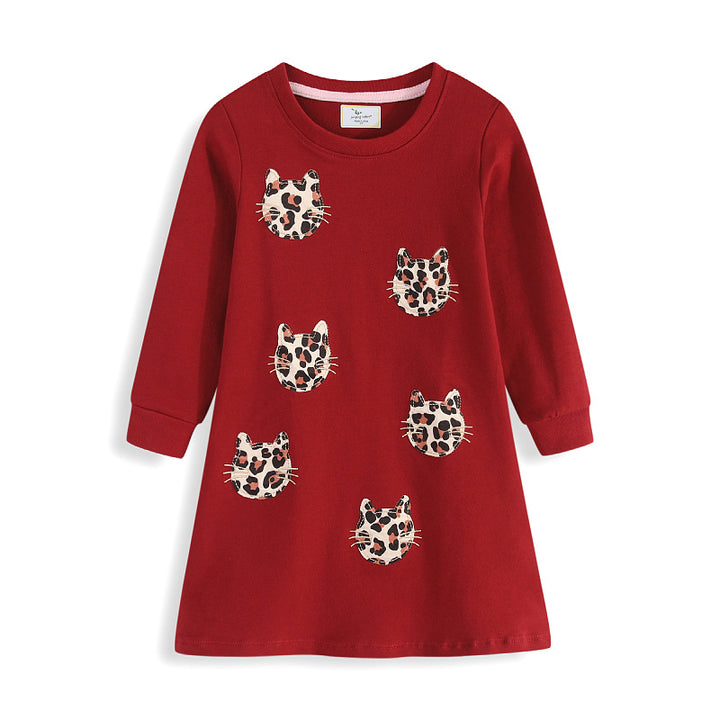 Girls Comfort Dress with Animal Embroidery Mune Fashion