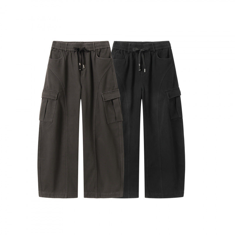 Women's Wide Cargo Pants with Drawstring Waistband, Flap Pockets, and Wide Leg Mune Fashion