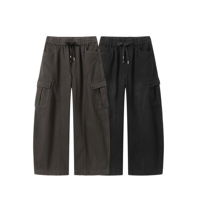 Women's Wide Cargo Pants with Drawstring Waistband, Flap Pockets, and Wide Leg Mune Fashion