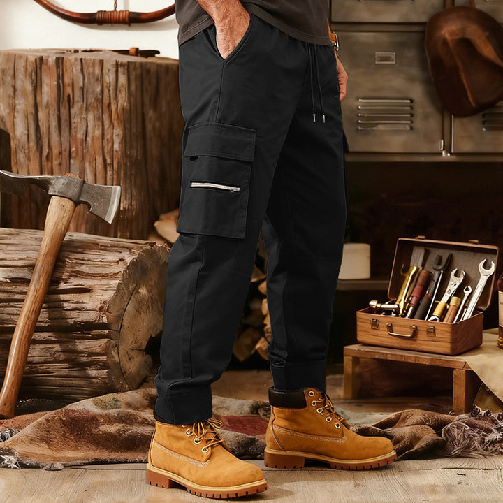 Men's Cargo Jogging Pants with Multifunctional Zipper Pockets & Elastic Cuffs