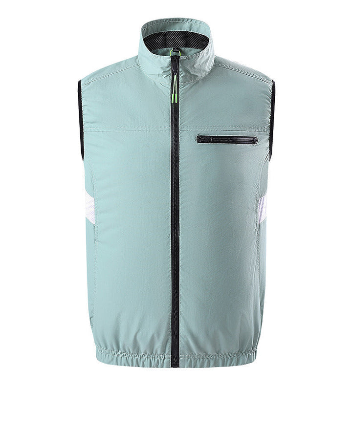 Men's lightweight short sleeve vest with stand-up collar, water-repellent nylon blend and zippered pockets Mune Fashion