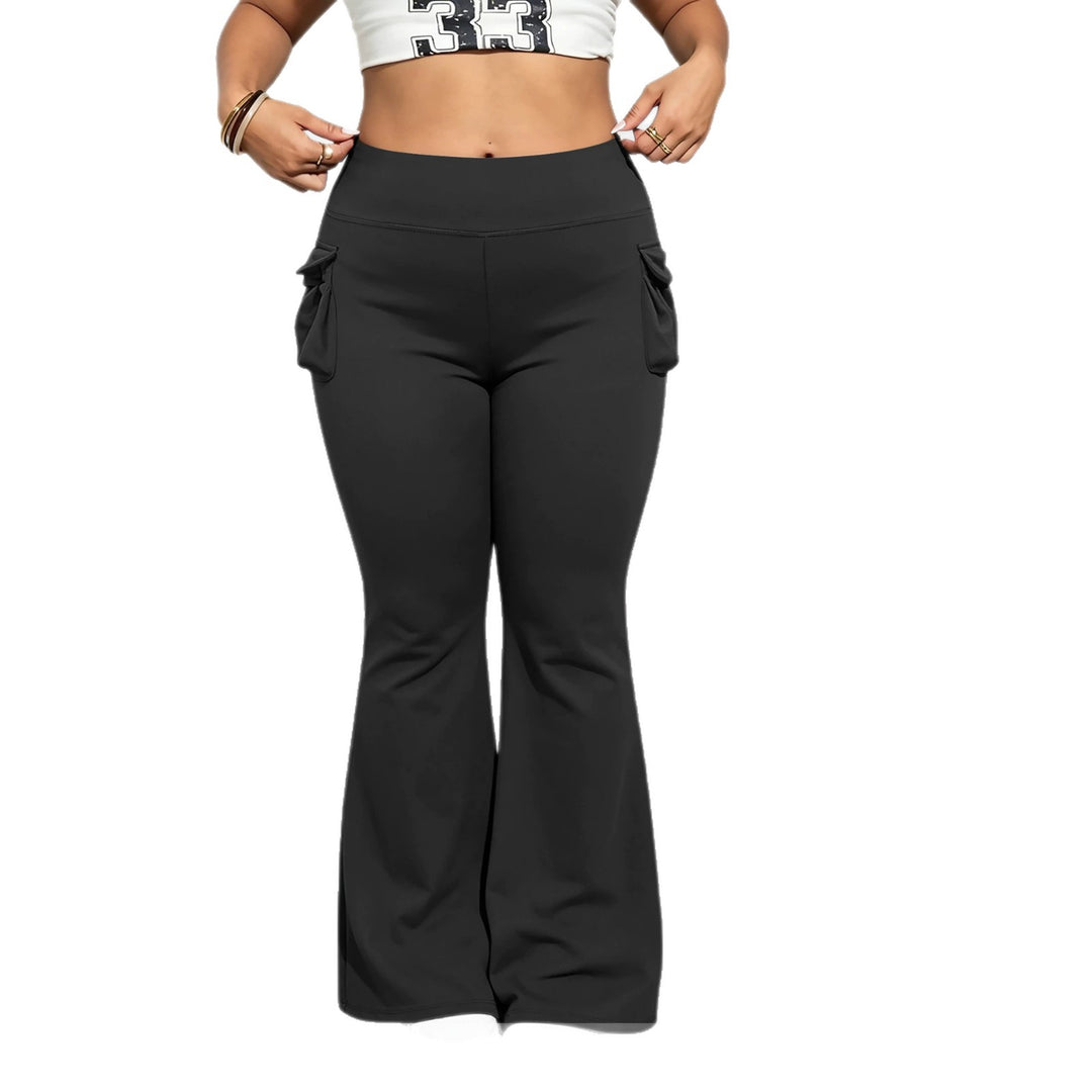 Women High-Waist Flared-Leggings with side ruffles and mobile pockets Mune Fashion
