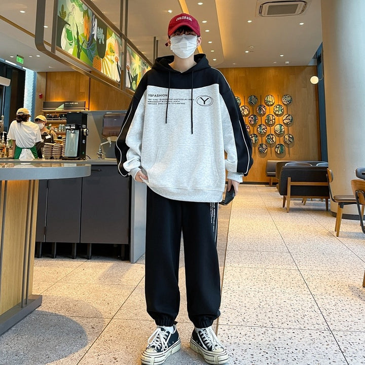 Men's Oversize Training Set with Block Design Hoodie and Tapered Jogging Pants Mune Fashion