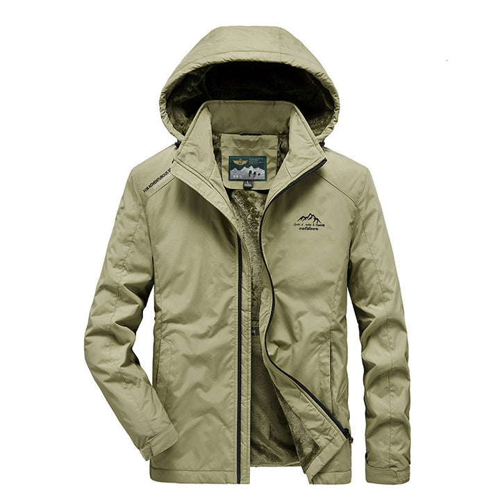 Men's outdoor jacket with plush inner lining, adjustable hood and windproof front Mune Fashion