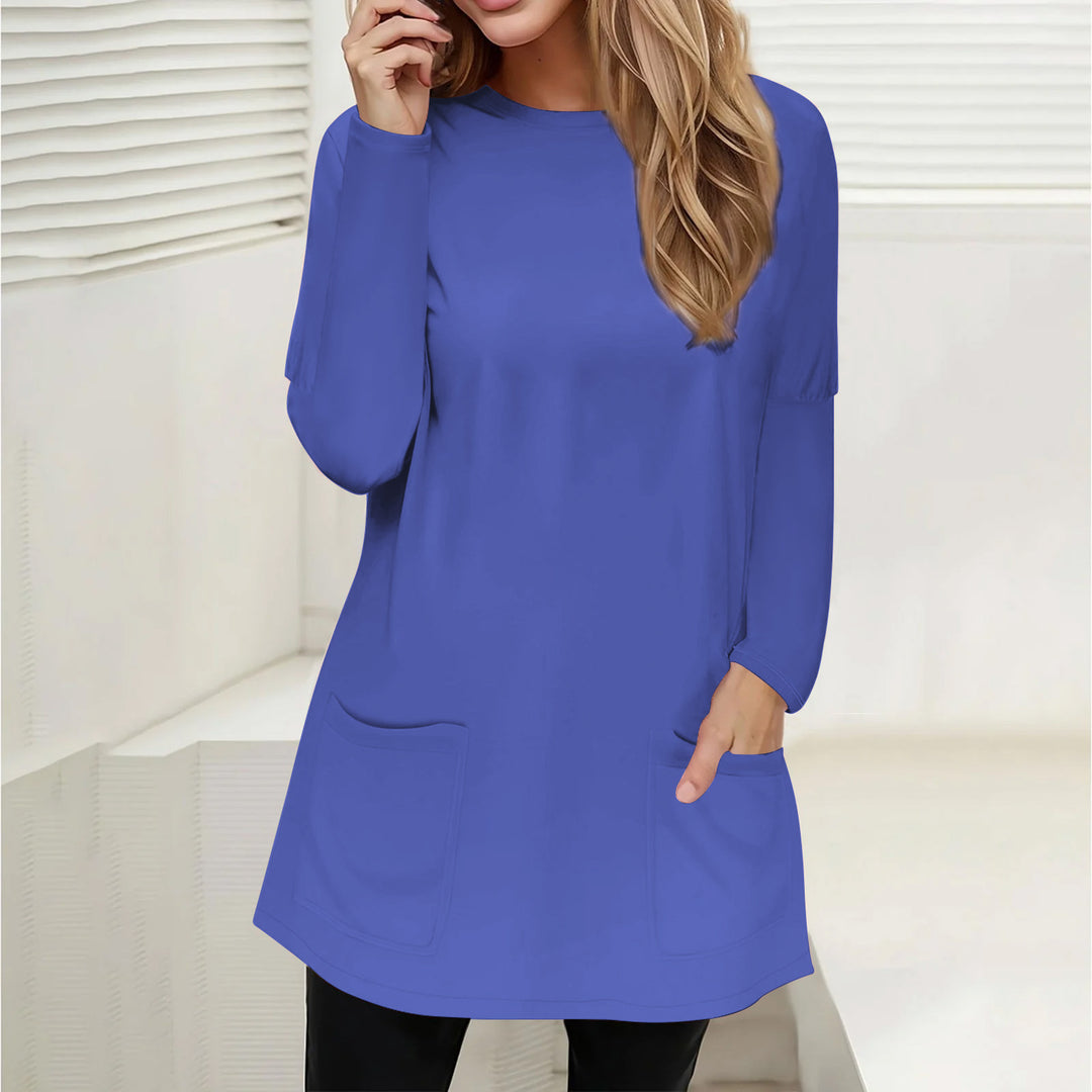 Ladies Casual Longline Tunic with Crew Neck and Patch Pockets Mune Fashion