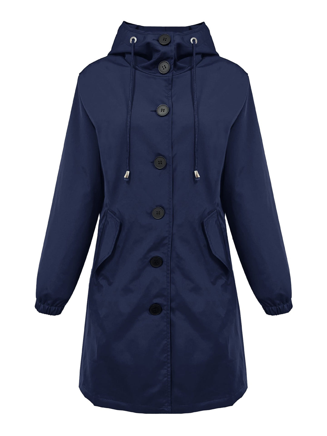 Women nan lightweight rain parka with hood, oversized button placket, drawstring and patch pockets Mune Fashion