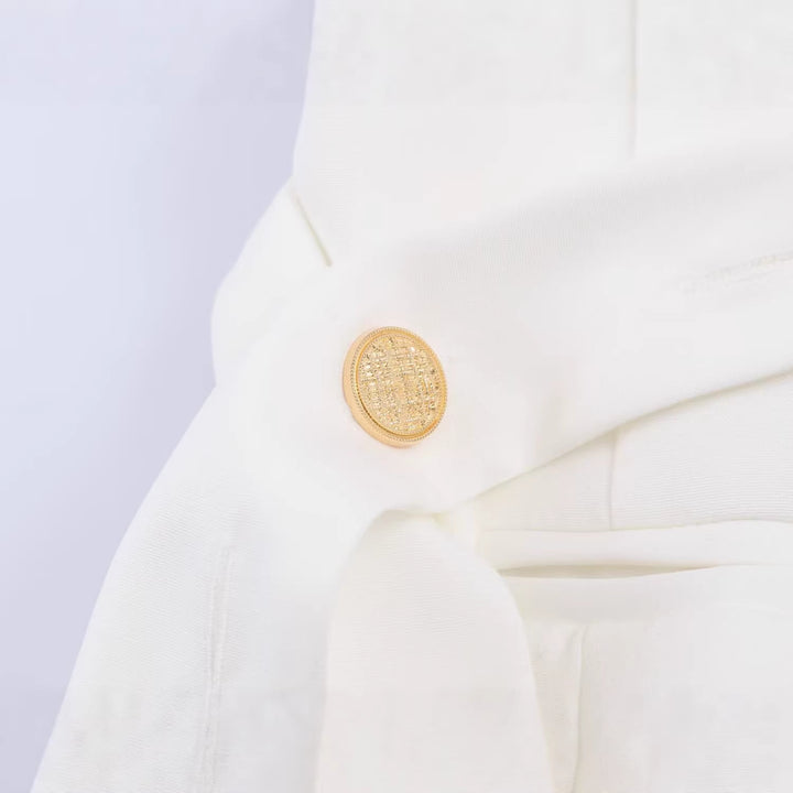 Women's Longline Blazer with Gold Embroidered Shoulders and Tied Belt Mune Fashion