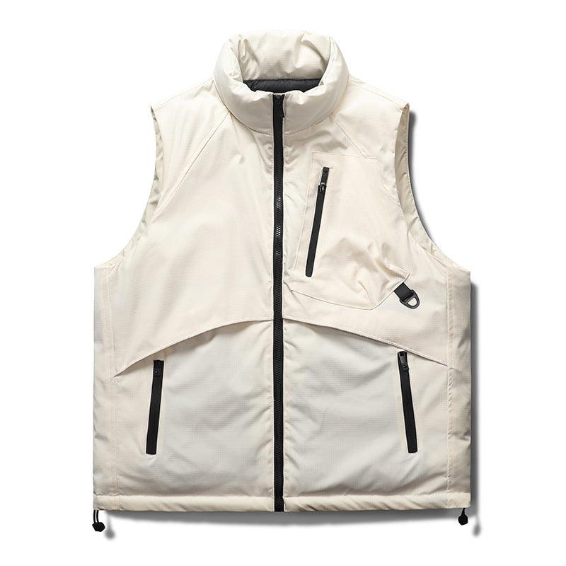 Men's Padded Utility Vest with Stand Collar, Zipper Pockets & Drawstring Mune Fashion