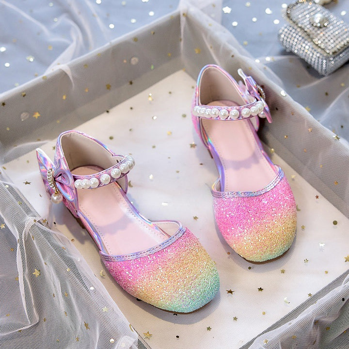 Girls Glittering Ballerinas with Pearls and Bow Accent Mune Fashion