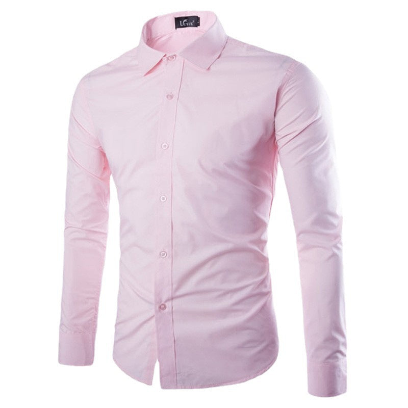 Men's tailored long sleeve business shirt with Kent collar stretch cotton blend and rounded hem Mune Fashion