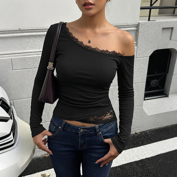 Women Playful Top with Lace Accents Mune Fashion