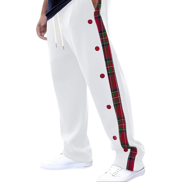 Men's casual jogging pants with checkered side piping, snap button placket, and ankle slits Mune Fashion