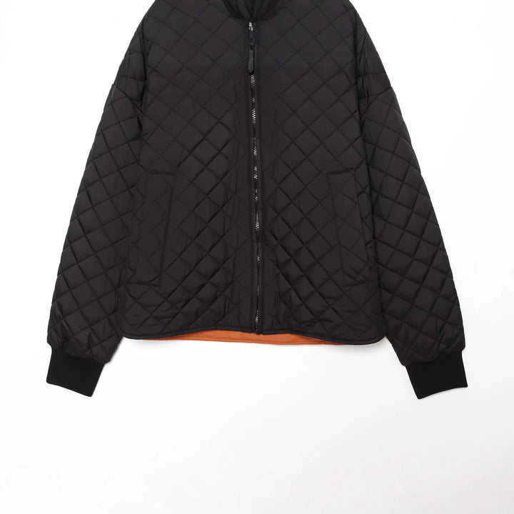 Women's Lightweight Quilted Bomber Jacket in Cropped Boxy Cut with Diamond Quilting Mune Fashion