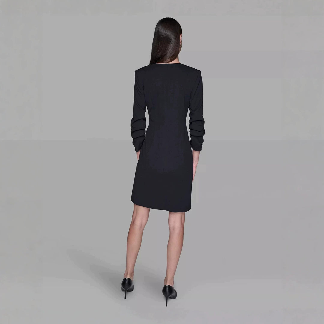 Ladies Double-Breasted Blazer Dress with Contrasting Shawl Collar Mune Fashion