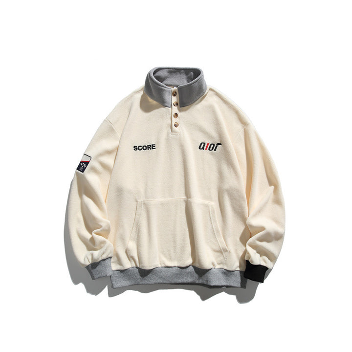 Unisex Fleece Half-Zip Pullover with Stand-Up Collar, Kangaroo Pocket and Contrast Cuffs Mune Fashion
