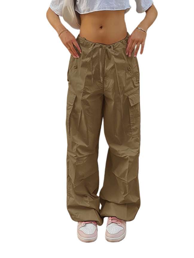 Women Wide Cargo Pants made of lightweight functional fabric with drawstring and flap pockets Mune Fashion
