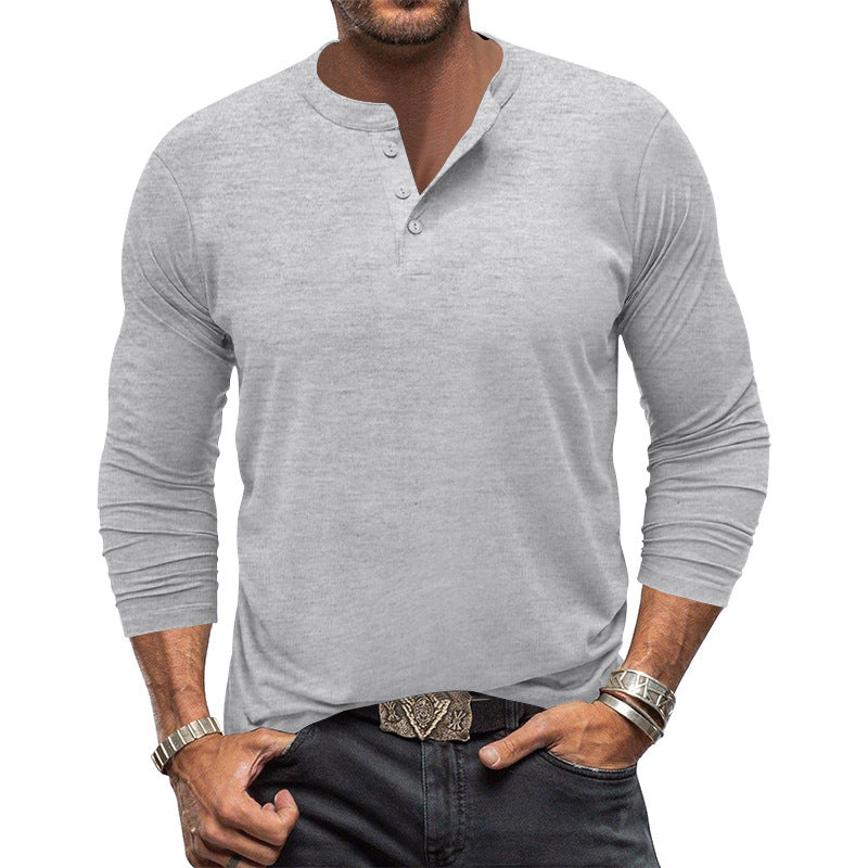 Men's long-sleeved Henley shirt made of elastic cotton blend with button placket and tailored fit Mune Fashion