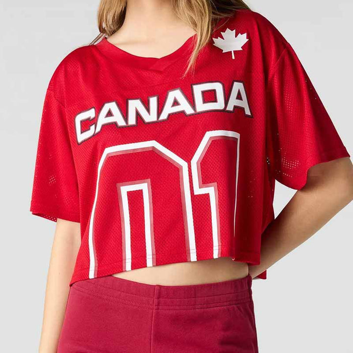 Women's Oversized Cropped Sports Shirt with Mesh Inserts and Graphic Print Mune Fashion