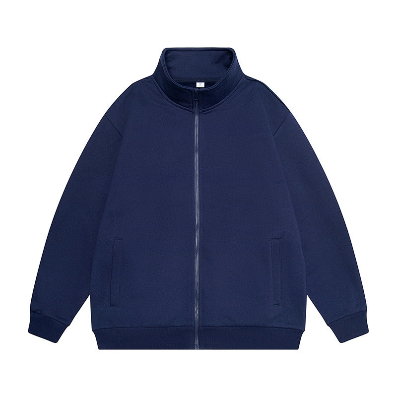 Men's Oversize Sweat Jacket with Stand-Up Collar, Full-Length Zipper and Ribbed Hem Mune Fashion