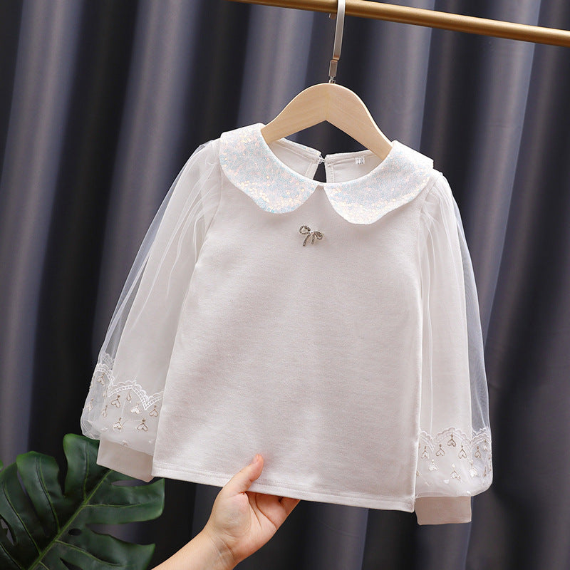 Girl sweatshirt with elegant tulle sleeves and striking collar Mune Fashion
