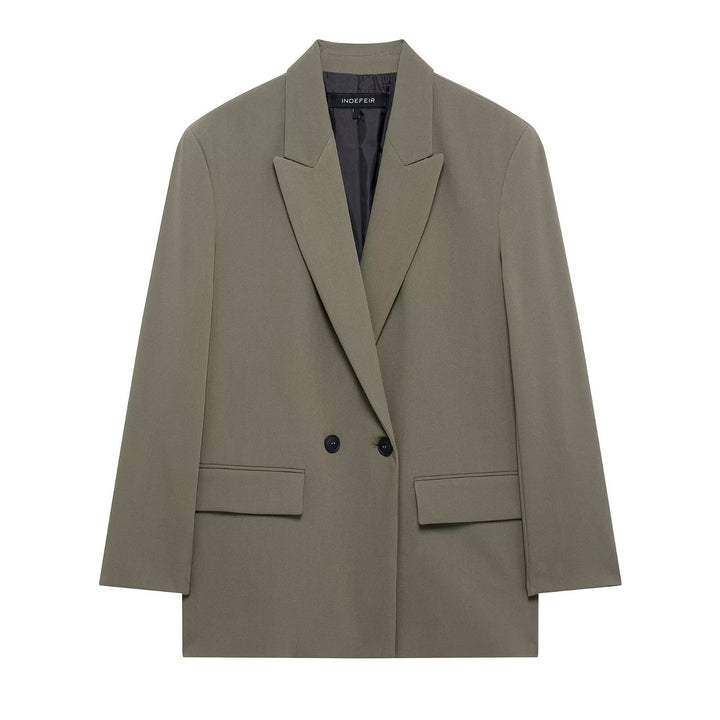 Women's Long Double-Breasted Blazer Coat with Oversized Cut and Flap Pockets Mune Fashion